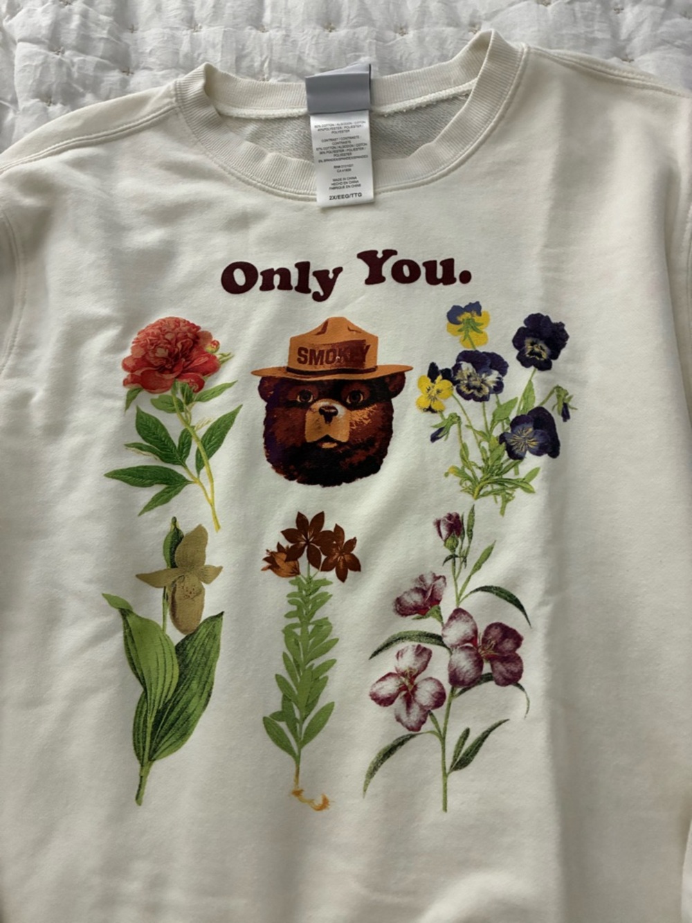 Adult sweatshirt Smokey the Bear ‘Only You' Floral Bear Graphic - Cream